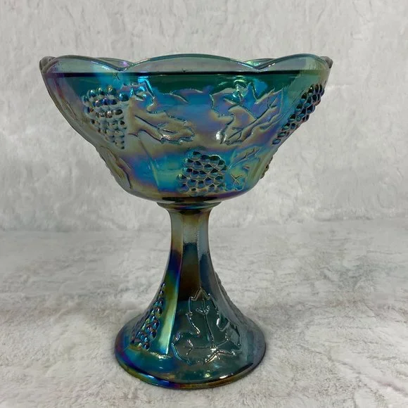 Vintage Indiana Glass Iridescent Blue Harvest Grapes 1960's carnival glass dish - Picture 1 of 9